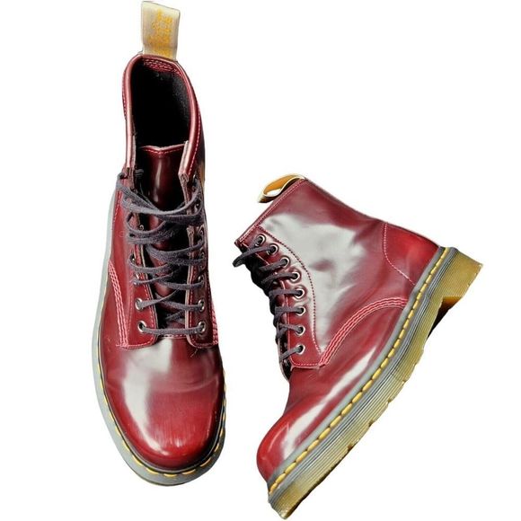 Dr Martens Cherry Red Oxford Vegan 1360 Lace Up Boots Doc Marten Shoe - Picture 1 of 10